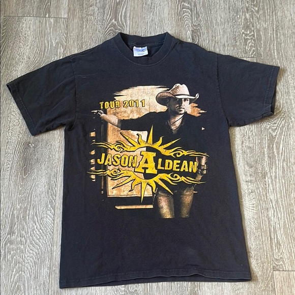 Jason Aldean Black Graphic T-Shirt band T size medium country music - Picture 1 of 7
